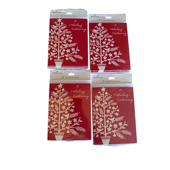 Hallmark Holiday Gathering Invitations Red Tree 8 Count Sealed Christmas Party - Picture 1 of 4